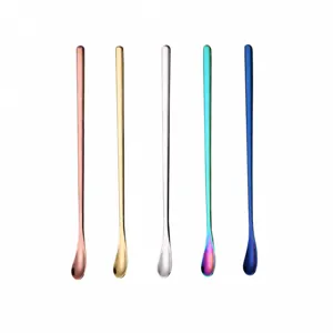 Long handled stainless steel mixing spoon set, durable bar spoon for coffee, ice cream, and desserts.