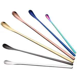 Minimalist stainless steel long handle spoon, multi-color stirring bar coffee dessert tool.