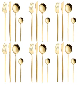 Modern gold stainless steel cutlery set luxury fork knife spoon kitchen tableware 4pcs