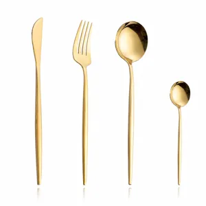 Stainless steel gold cutlery set table knife fork spoon size specifications chart description
