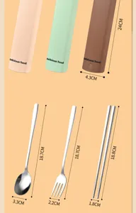 Set de couverts portable avec étui, cuillère, fourchette et baguettes pour étudiants et voyage.