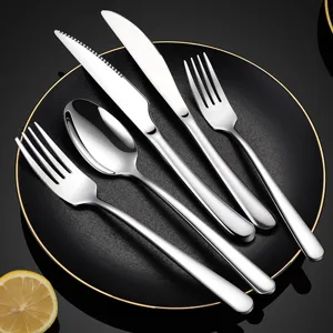 French Elegant Series Stainless Steel Dinner Knife Steak Knife Fork Spoon Cutlery Set Modern Kitchen Tableware