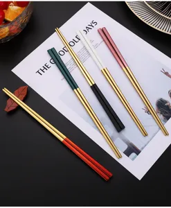 Stainless steel chopsticks set square metal chopstick reusable tableware home kitchen dining