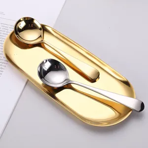 Cuchara Redonda de Acero Inoxidable Moderno Minimalista Chapado en Oro Plata Postre Sopa Helado Utensilio de Cocina