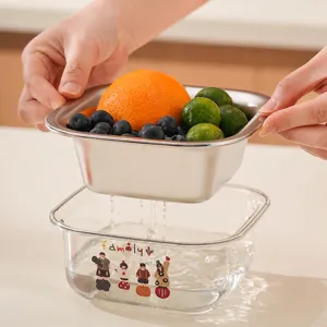 Panier d'Égouttage Double Couche en Acier Inoxydable Mignon Dessin Animé Légumes Fruits Cuisine