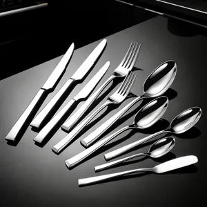 Ensemble de Couteaux Fourchettes Cuillères de Table Occidentale en Acier Inoxydable 304 Forgé avec Poignée Carrée