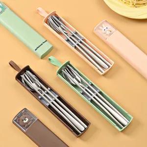 Set de couverts portable avec baguettes cuillère fourchette pour école voyage