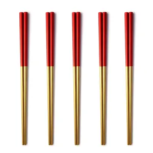 Stainless steel chopsticks set red and gold kitchen tableware dining utensils 10pcs