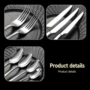 Set de couverts en acier inoxydable avec fourchette couteau cuillère, design forgé moderne.