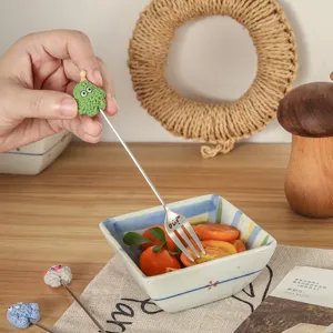 Cute cartoon stainless steel fruit fork stirring spoon for coffee, cocktail and dessert.