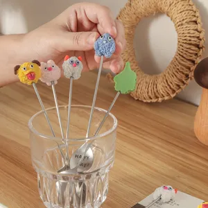 Cute cartoon stainless steel stirring spoon with creative animal handle for coffee and cocktails