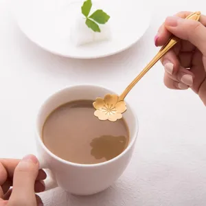 Gold stainless steel cherry blossom spoon for coffee dessert stirring kitchen tableware