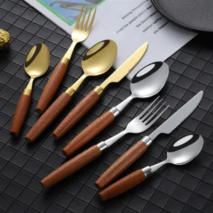 Sapele Wood Handle 304 Stainless Steel Dinner Knife Fork Spoon Teaspoon Western Tableware Kitchen Cutlery Set