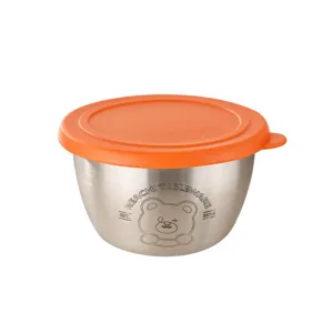 Stainless steel condiment container with orange lid, leakproof small sauce cup for salad.