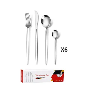 Stainless steel tableware set including knives forks and spoons for dining table use 6pcs