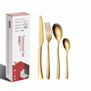 Gold stainless steel tableware set 24pcs cutlery set for 6 people dinner knife fork spoons