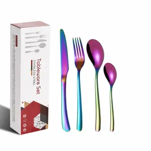 24pcs rainbow stainless steel silverware set flatware cutlery set for kitchen dining table