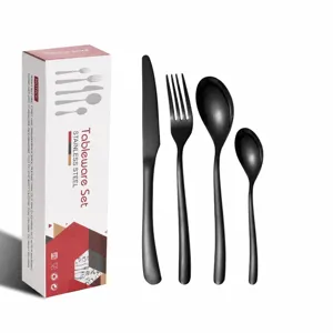Black stainless steel cutlery set 24pcs fork knife spoon modern tableware kitchen flatware