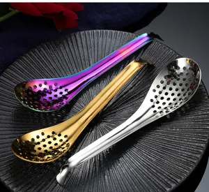 Stainless steel caviar spoon molecular gastronomy slotted spoon set, multi-color kitchen tool.