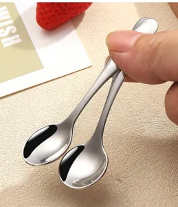Portable 304 stainless steel mini spoons for home, dessert, yogurt, and daily use.