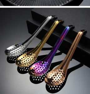 Stainless steel caviar slotted spoons molecular gastronomy set of four colorful kitchen tools