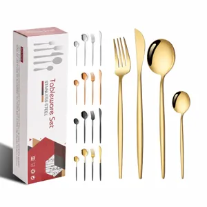 Portuguese Stainless Steel Cutlery Set Golden Silver Tableware Knife Fork Spoon Set For Home Kitchen