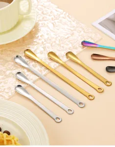 304 stainless steel mini spoon set, cute perforated coffee spoon and dessert stirring tool.