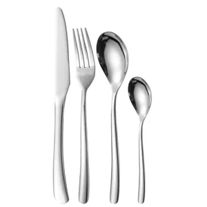 Stainless steel flatware set including knife fork and spoons for kitchen dining use main view