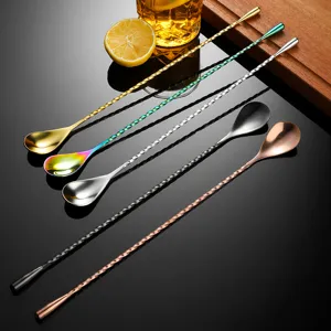 Set de cuillères de bar en acier inoxydable, longues cuillères à cocktail pour boissons