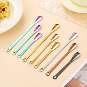 304 stainless steel mini coffee spoon cute colorful dessert stirring spoon with hanging hole.