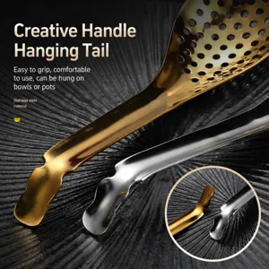 Stainless steel slotted spoon, creative hanging handle kitchen cooking tool gold and