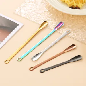 Stainless steel mini long handle coffee spoon cute dessert stirring spoon colorful tableware