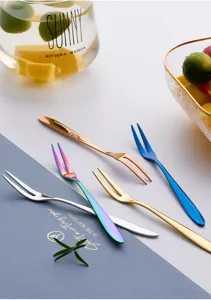 Edelstahl Kuchengabel Zweizack Gabel Set, glänzendes Metall Obstgabel für Dessert und Kuchen.