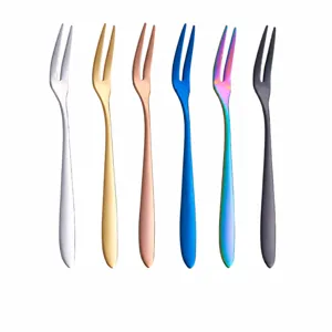 Edelstahl Kaffeegabeln 2-Zinken Kuchen Obstgabeln buntes Dessertgabel Set Metall
