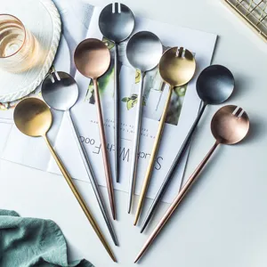 Stainless Steel Salad Spoon And Fork Set Portuguese Style Serving Utensils Matte Polished Dinnerware Kitchen Tableware