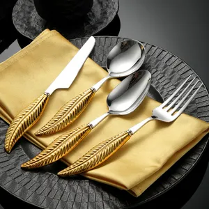 304 Stainless Steel Western Cutlery Feather Handle Dinner Knife Fork Spoon Tableware Luxury Dining Utensils
