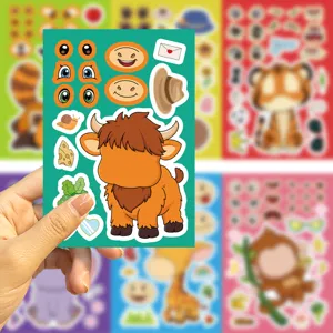 Cartoon animal face changing DIY sticker sheet set creative handmade decorative sticker for kids.