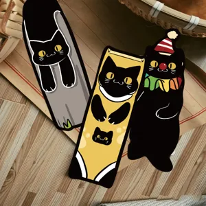 Cute black cat paper bookmarks set for reading, journal DIY, and book page markers.