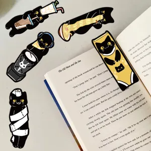 Creative black cat paper bookmarks set, cute animal reading page markers for students.