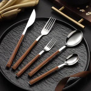 Stainless Steel Steak Knife Fork Spoon Western Tableware Light Luxury Wood Grain Handle Kitchen Dining Tableware