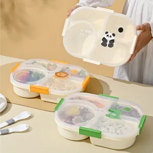 Portable Plastic Lunch Box Compartments Microwave Safe Bento Box Cute Cartoon Animal Food Container For Adults Kids