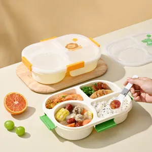 Cartoon plastic partitioned lunch box portable microwave safe bento box for office school.