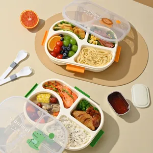 Cute cartoon plastic partitioned lunch box, portable bento container for students and office workers.