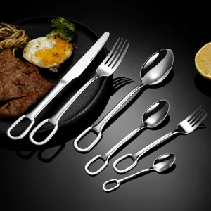 Stainless steel cutlery set with hanging hole handle, steak knife fork spoon kitchen tableware