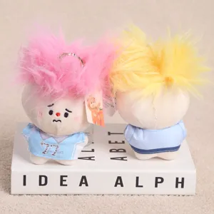Cute fluffy hair plush doll keychain set, stylish cartoon keyring bag pendant accessory.