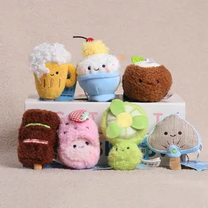 Cute food shape plush keychain set, soft stuffed doll bag ornament pendant gift.