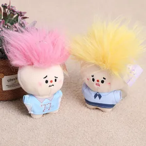 Cute plush doll pendant with funny big hair fluffy toy key chain bag ornament cute cartoon doll