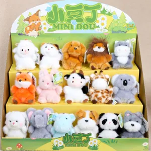 Cute mini plush animal toys keychain set, soft fluffy cartoon doll pendant for bag gifts.