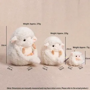Dettagli completi sulle specifiche di dimensioni e peso per i peluche a forma di pecora.