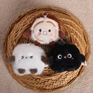 Detailed view of cute cinnamon roll and animal plush keychains, fluffy pendant snack series.